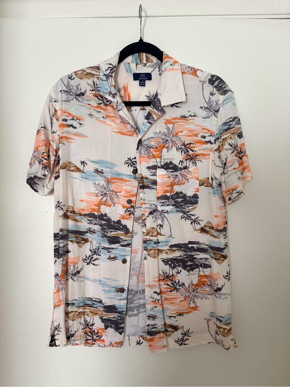 George Men's Short-Sleeve Button-Down Shirt - Cream, Orange, Blue